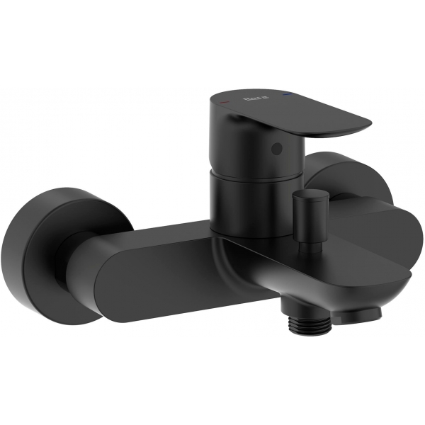 Roca Cala A5A026ENB0 浴缸龍頭（黑色）：38mm纖薄壺身、自動分流器、掛牆式安裝